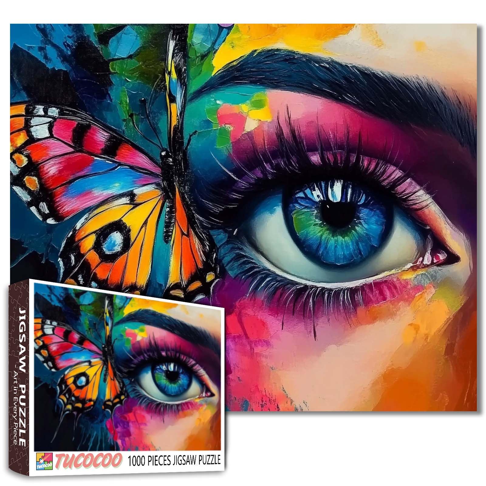 Sexy Girl Eyes1000 Piece Jigsaw Puzzles for Adults Graffitic Woman Face Painting Jigsaw Puzzle Fashion Eyes Makeup 1000 Pieces Puzzles Game Wall Decor DIY Craft Magical Butterfly Puzzle Art(Colorful) — image 1