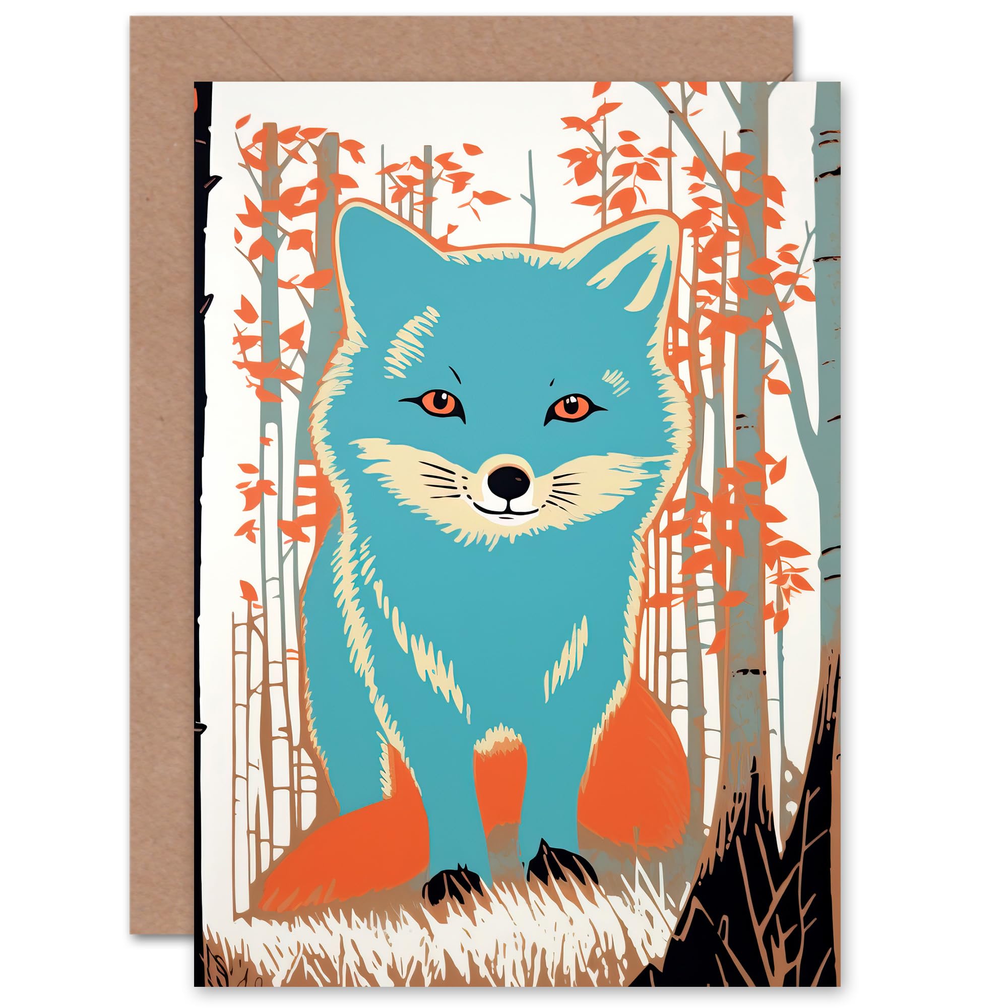 Artery8 Cute Blue Fox Woodland Baby Animal for Child Children Kids Birthday Congratulations Wife Mum Blank Art Greeting Card
