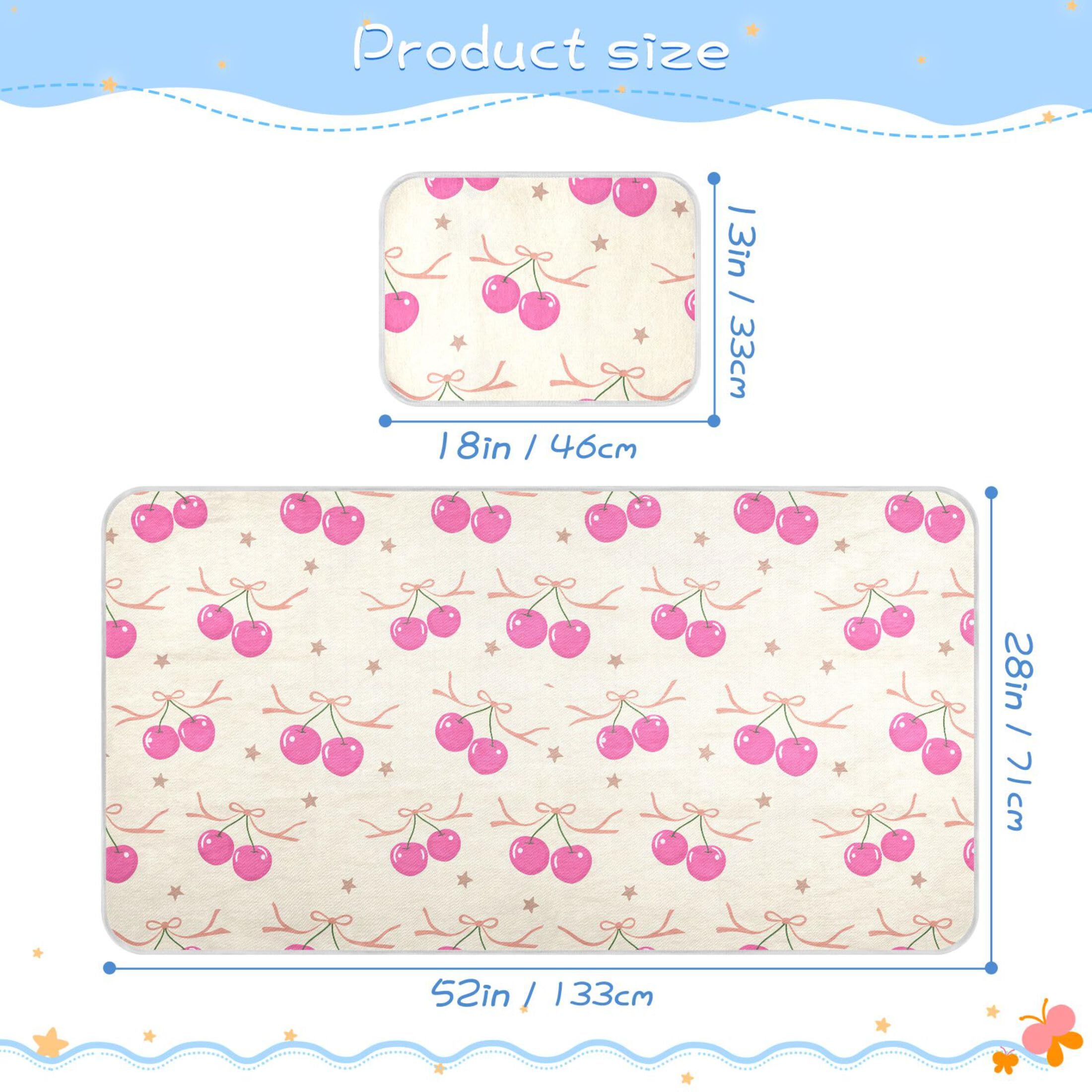 Takiito Glossy Pink Cherries Baby Cooling Mattress Pad, Soft & Breathable Cooling Mat Keep Baby Cool in Summer 28x52 in, Nursery Essential