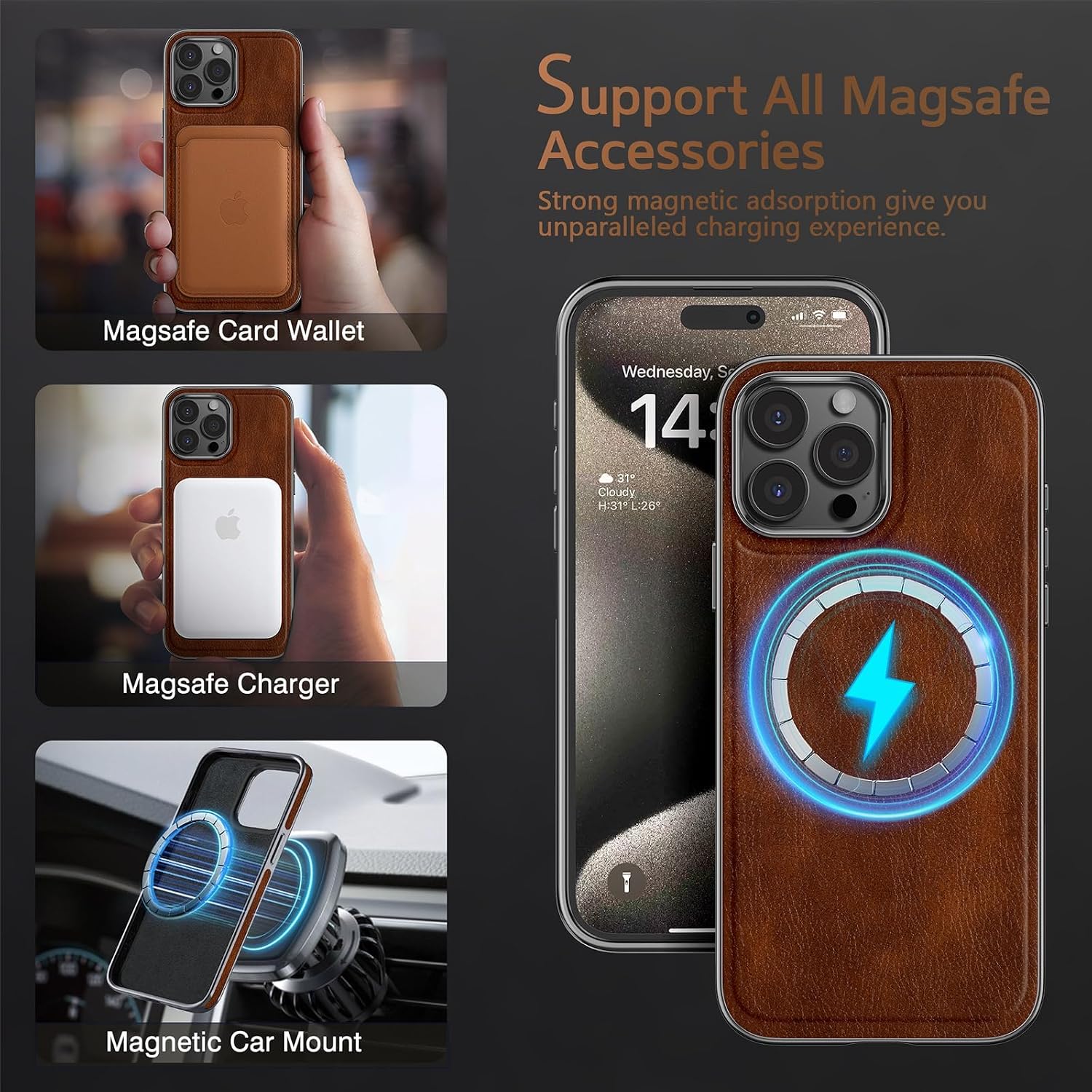 LOHASIC for iPhone 15 Pro Max Leather Case, Luxury Business Classic Cover Shockproof Protective Magnetic Phone Cases Compatible with Magsafe for iPhone 15 Pro Max 2023 New - Dark Brown