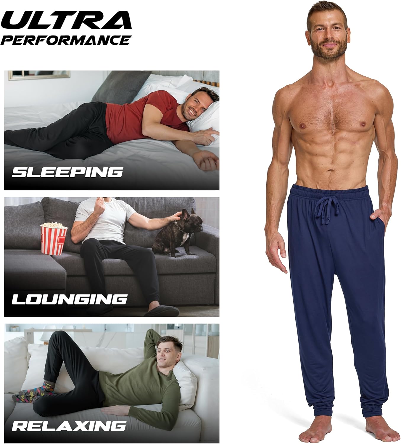 Ultra Performance Mens Pajama Pants 3 Pack Men's Sleep Lounge PJ Jogger Sweatpants PJs Pajamas for Men Avail in Big Sizes - Image 6