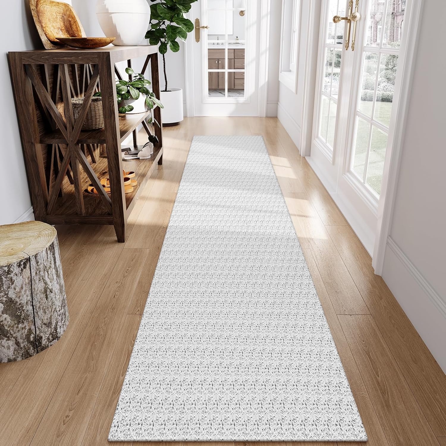 Collive Long Runners Rug for Hallways 2.6x10 Washable Kitchen Runner Rugs Non-Slip Rubber Backed Boho Hallway Runner Rug Gray Braided Farmhouse Carpet Floor Runner for Hall Bedroom Entryway Grey 2'7" x 10' (Rectangular)