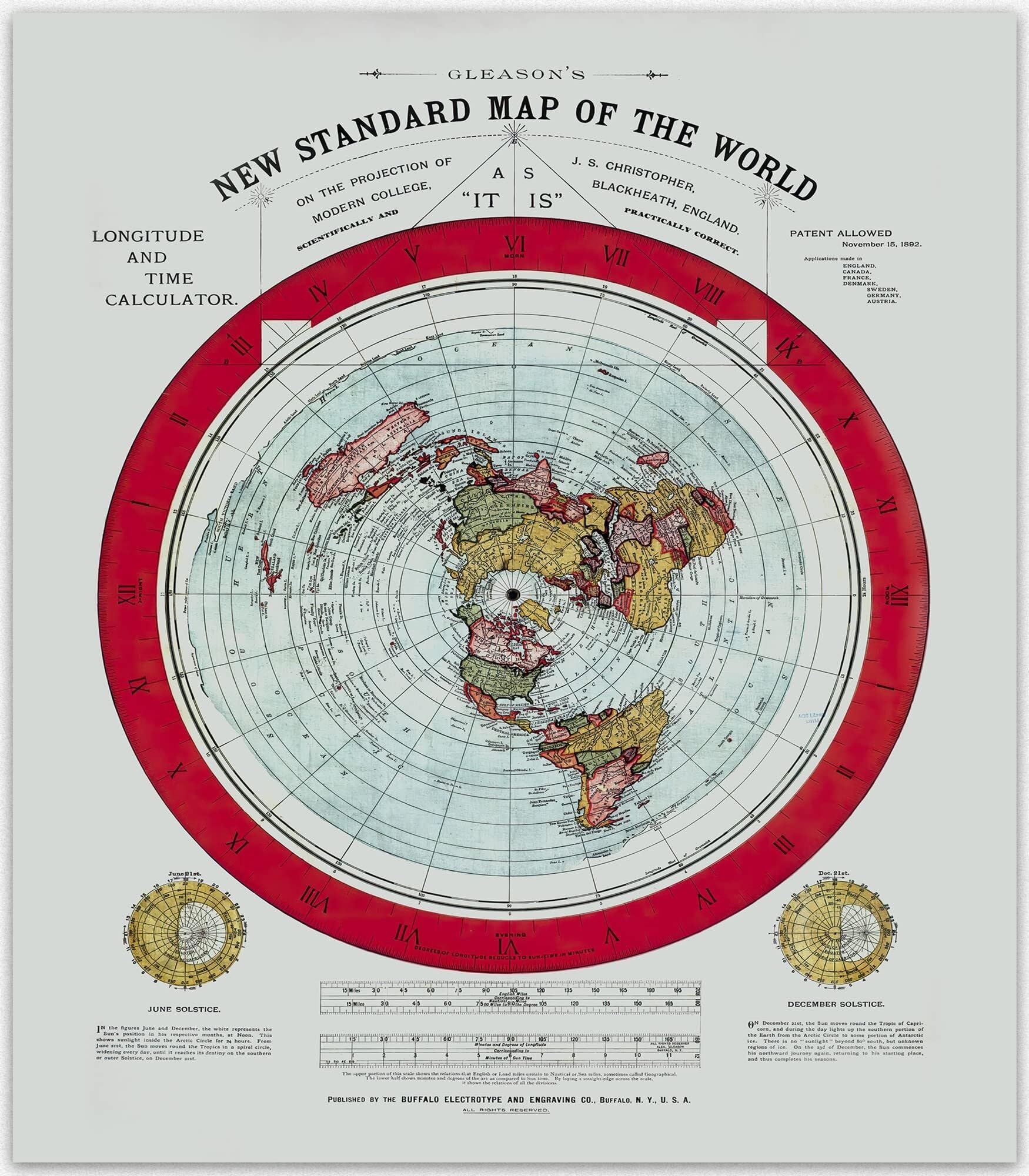TVBQTEQS Stampa vintage con mappa del mondo di Alexander Gleason del 1892, poster geografico alternativo, decorazione retrò per aule, grotta dell'uomo o arte eclettica per interni della casa