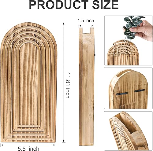 Miniatura 7 de DREAMLOOM Paquete de 2 jarrones de pared de madera con plantas artificiales de eucalipto, macetas para colgar en la pared, estilo bohemio y moderno