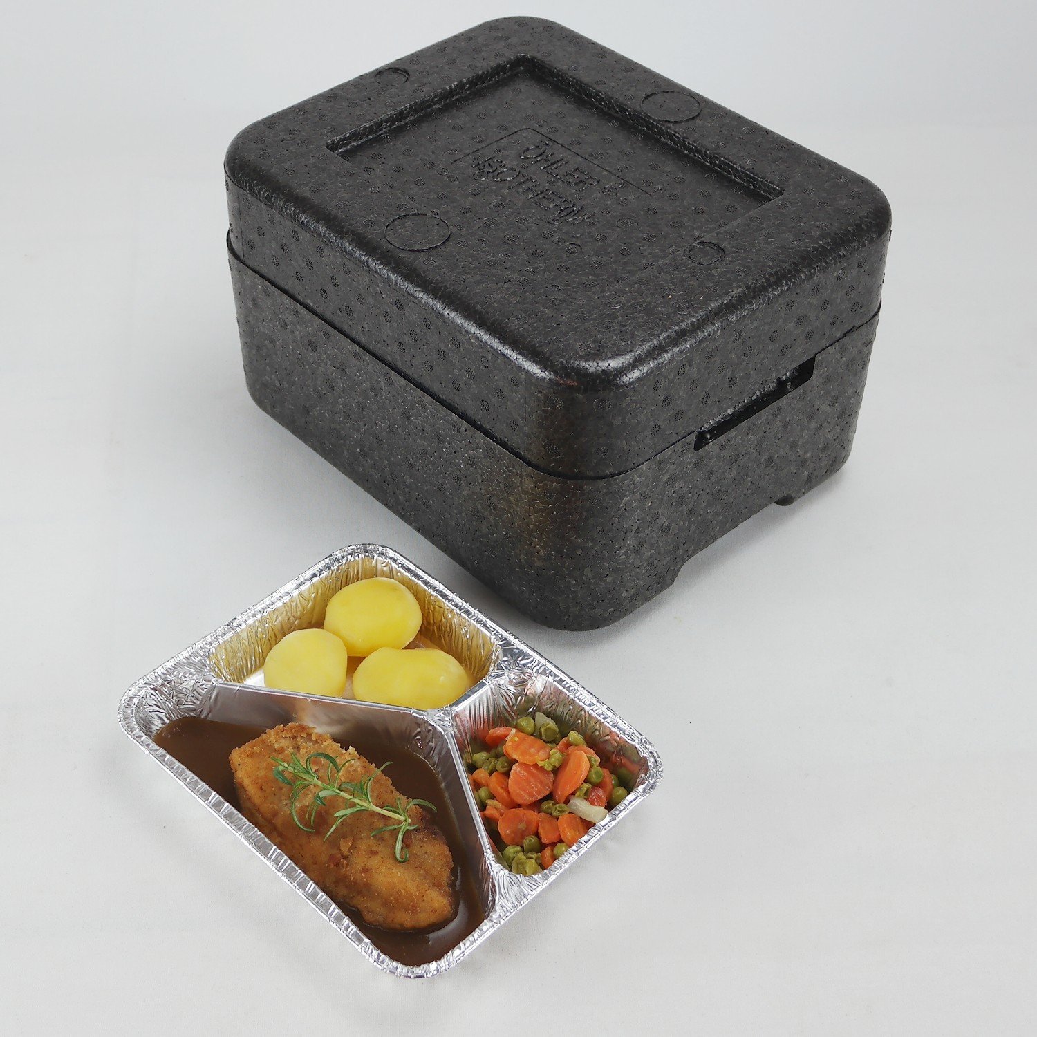 Europack24 1x PIT3 Thermobox für 3 Menüschalen | wiederverwendbar | Styropor anthrazit MENÜBOX-Transportbehälter für Catering und Lieferdienste