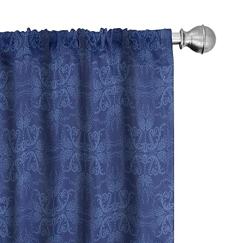 Ambesonne Navy Blue Window Curtains, Antique Baroque Damask Inspired Motifs