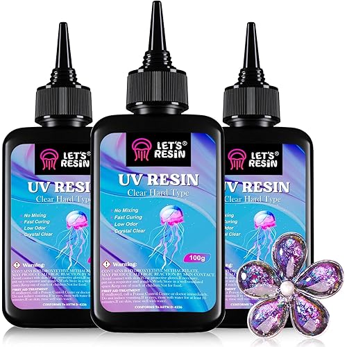 LET'S RESIN UV Resin, 300g Low Viscosity Crystal Clear Thin Resin Kit, Quick-Curing & Low Shrinkage Ultraviolet Epoxy Resin for Crafts, Casting, Silicone Molds