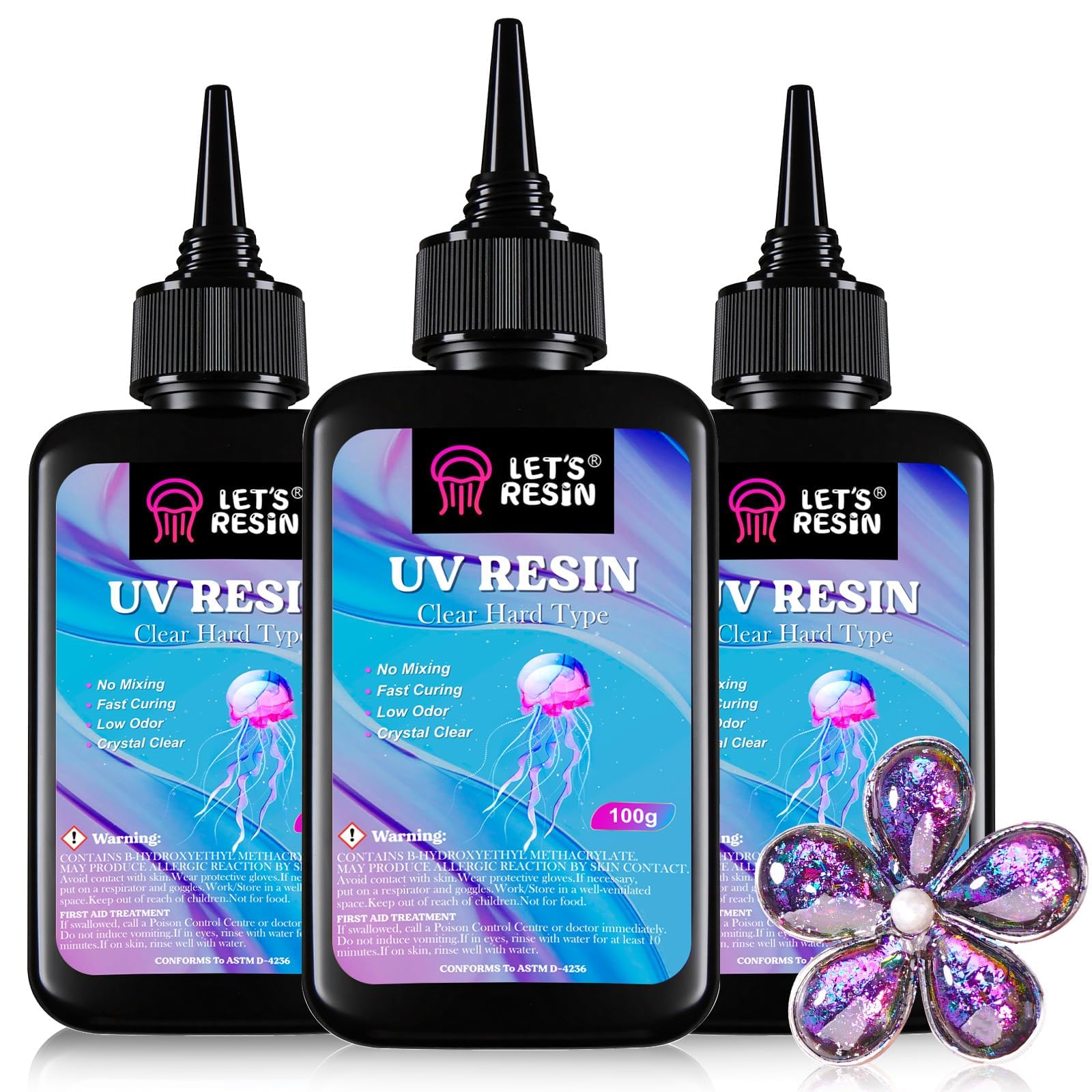 LET'S RESIN UV Resin, 300g Low Viscosity Crystal Clear Thin UV Resin Kit, Quick-Curing & Low Shrinkage Ultraviolet Epoxy Resin for Crafts, Casting, Moulds