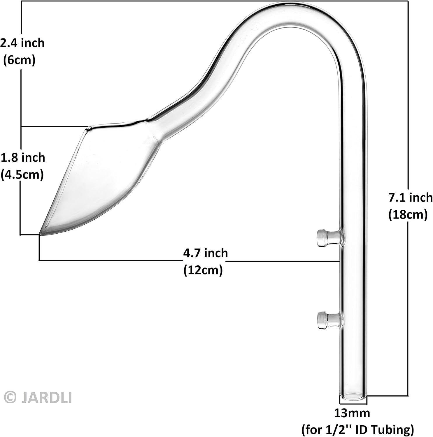 Glass Violet Pipe Outflow for Aquarium Planted Fish Tank (13mm for 12/16mm (1/2'' ID) tubing)