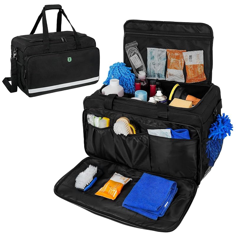 Organizador para Porta-Malas Jaffzora, Bolsa para Detalhamento Automotivo com Tampa, Divisórias Removíveis e Alça, Preto, 41,9 x 26,7 x 32,3 cm