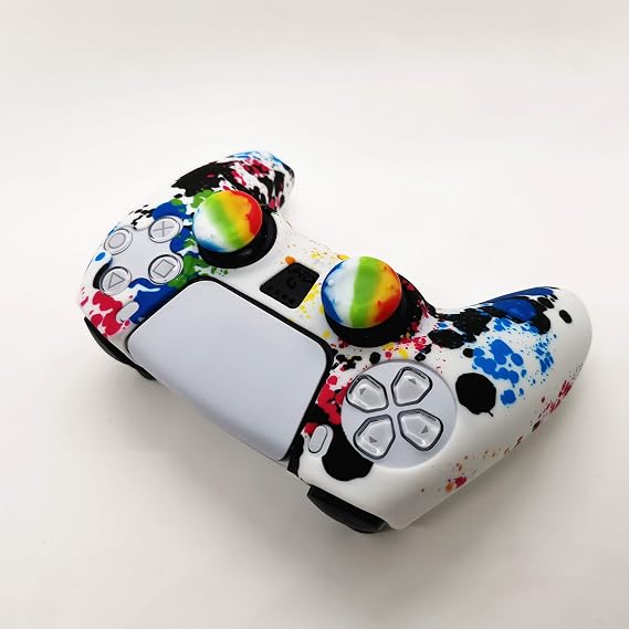 Skin for PS5 Controller Grips, Silicone Case Cover for PlayStation 5 Anti-Slip Protector with 4pcs Thumb Joysticks Caps (4caps Graffiti)
