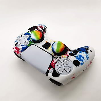 Skin for PS5 Controller Grips, Silicone Case Cover for PlayStation 5 Anti-Slip Protector with 4pcs Thumb Joysticks Caps (4caps Graffiti)