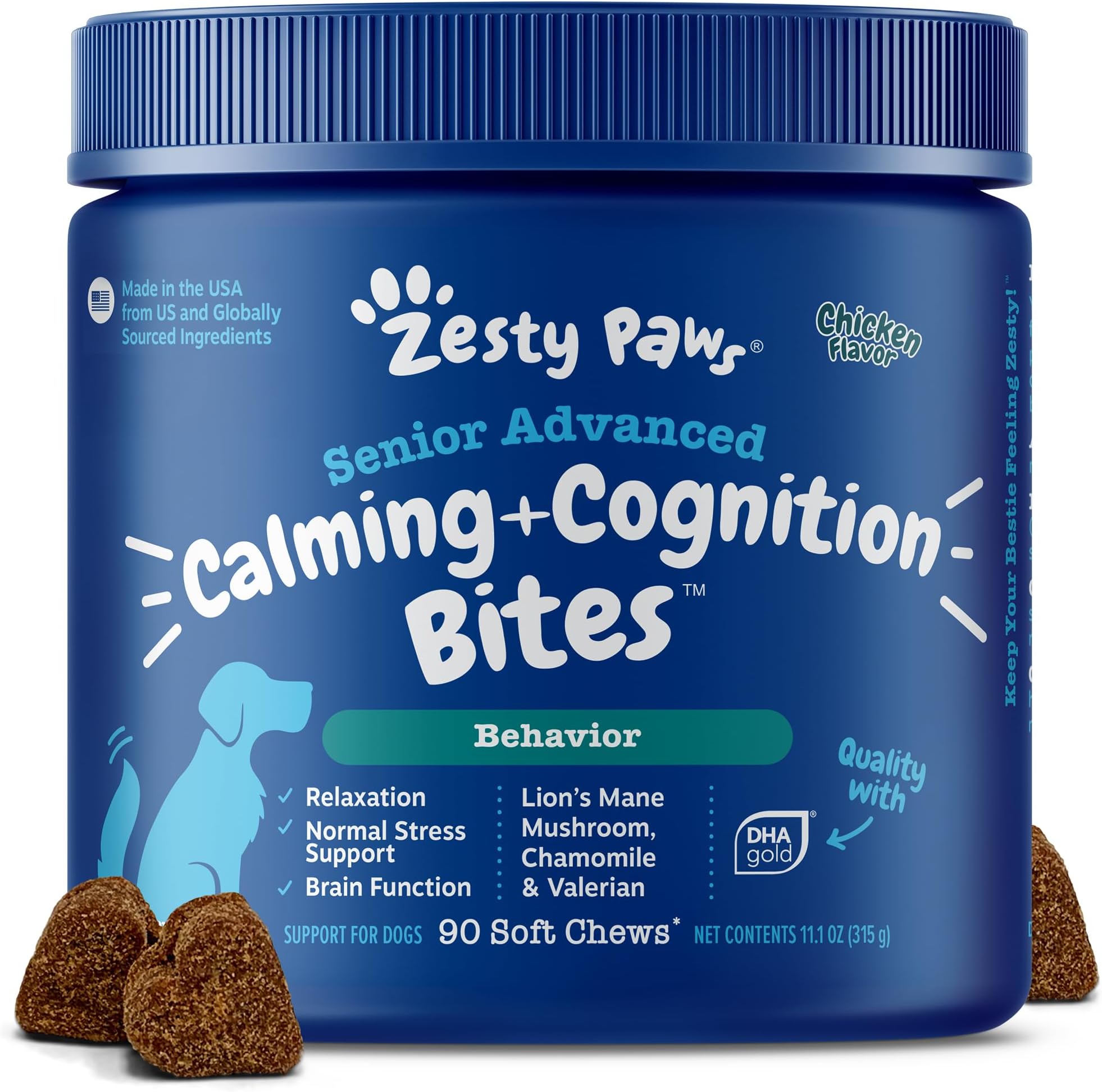 Zesty Paws Senior Advanced Calming & Cognition Soft Chews for Dogs - Supplements for Dog Brain Health & Nervous System Support + Calming & Relaxation -with Ashwagandha & DHA