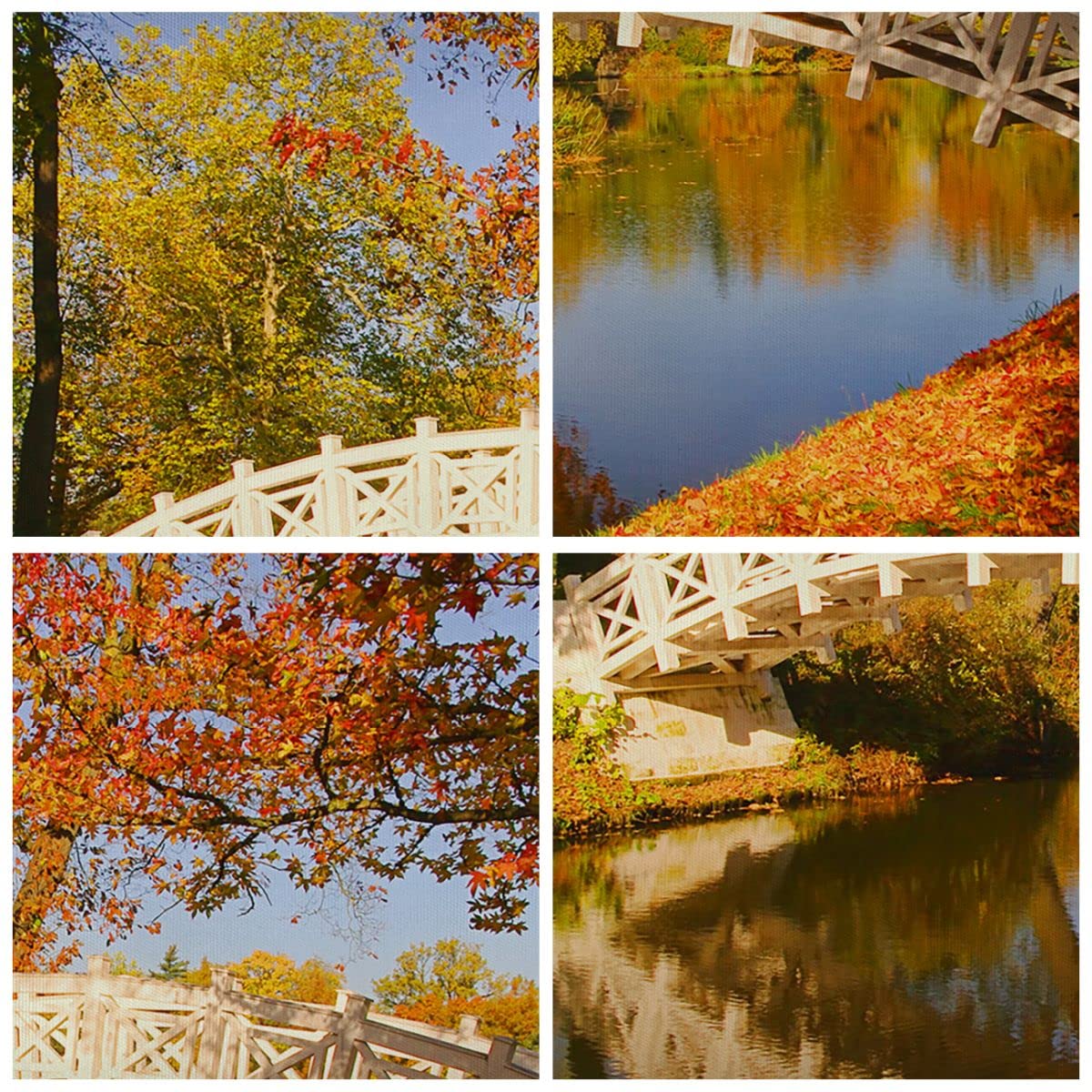 Cuadro Decorativo 100x70cm Moderno Horizontal Paisajes Puentes - 2654 | Arroyo Puente peatonal Otoño Cuadro sobre Lienzo Grande Arte mural Decoración del Hogar Salón Dormitorio Cuadros de Pared