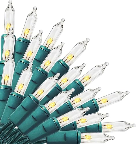 FUNPENY Luces de Navidad, 150 luces incandescentes, minicadena de luces transparentes de 110 V, con certificación UL, alambre verde para interiores