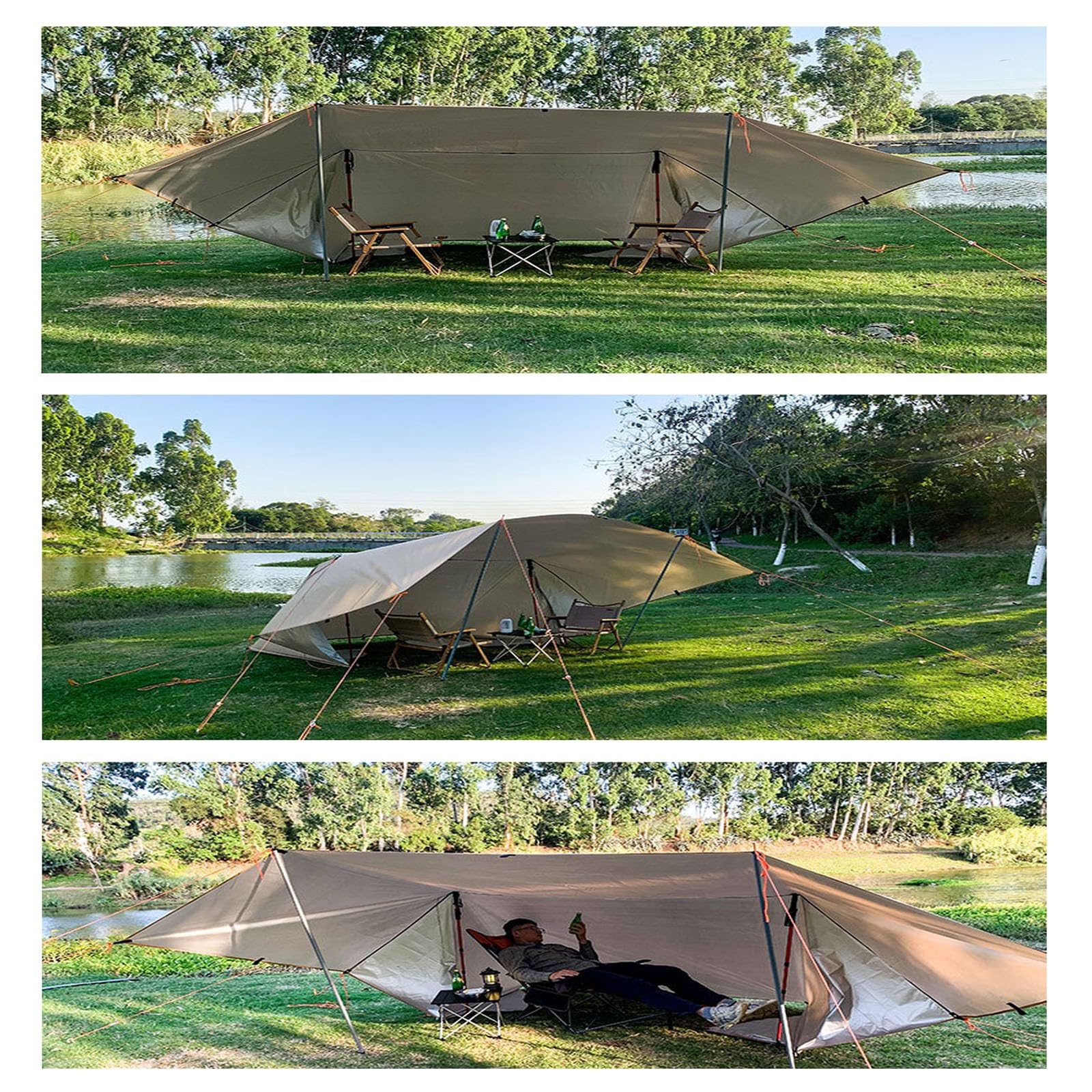 Planen-Markisendach,Campingmatte,Tragbare Regenplane Für Outdoor-Camping,Planenschutz Für Wanderwege (3 M X 3 M/4 M/5 M),Bauen Sie Zelte In Verschiedenen Formen Black,4 * 4m