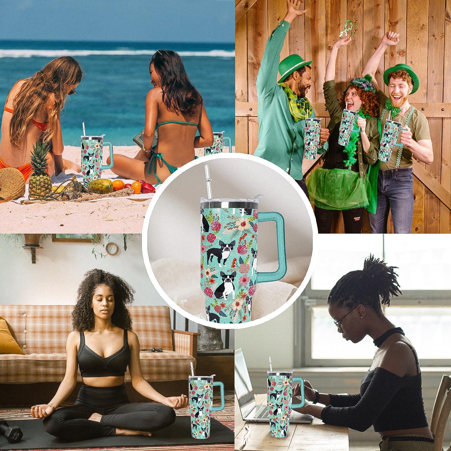 Boston Terrier Tumbler Gifts Cute Dog Tumbler 40 oz Boston Terrier Gifts for Women Cups Coffee Travel Mug with Handle Leak Proof Insulated Dog Lovers Decor Stuff - Image 7