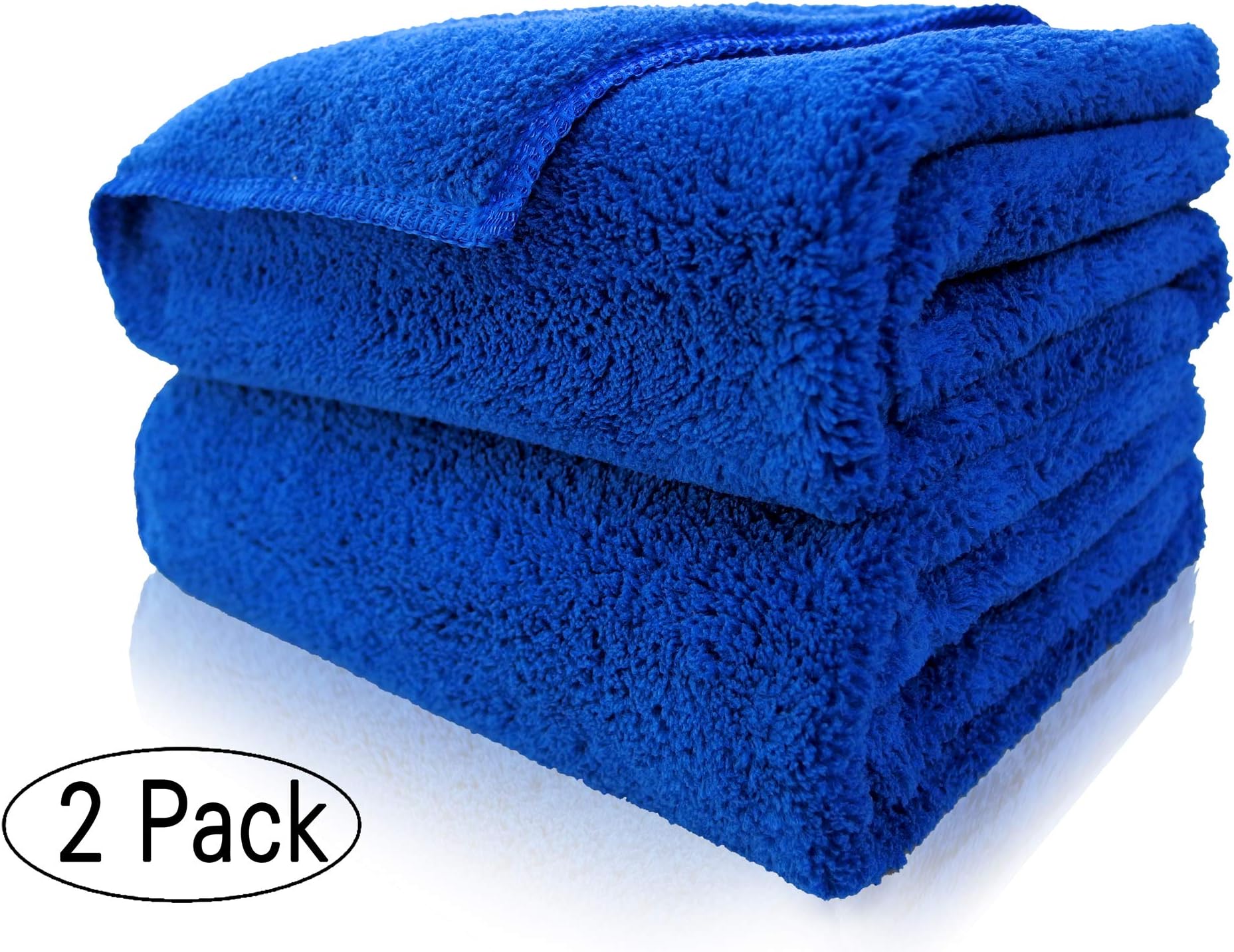 Microfiber Cleaning Cloths,Car Drying Towel,Ultra Plush Dual-Sided,Lint-Free,for Car/Kitchen/Windows/Screen/Pet,Pack of 2,(Dark Blue, 16' X24')