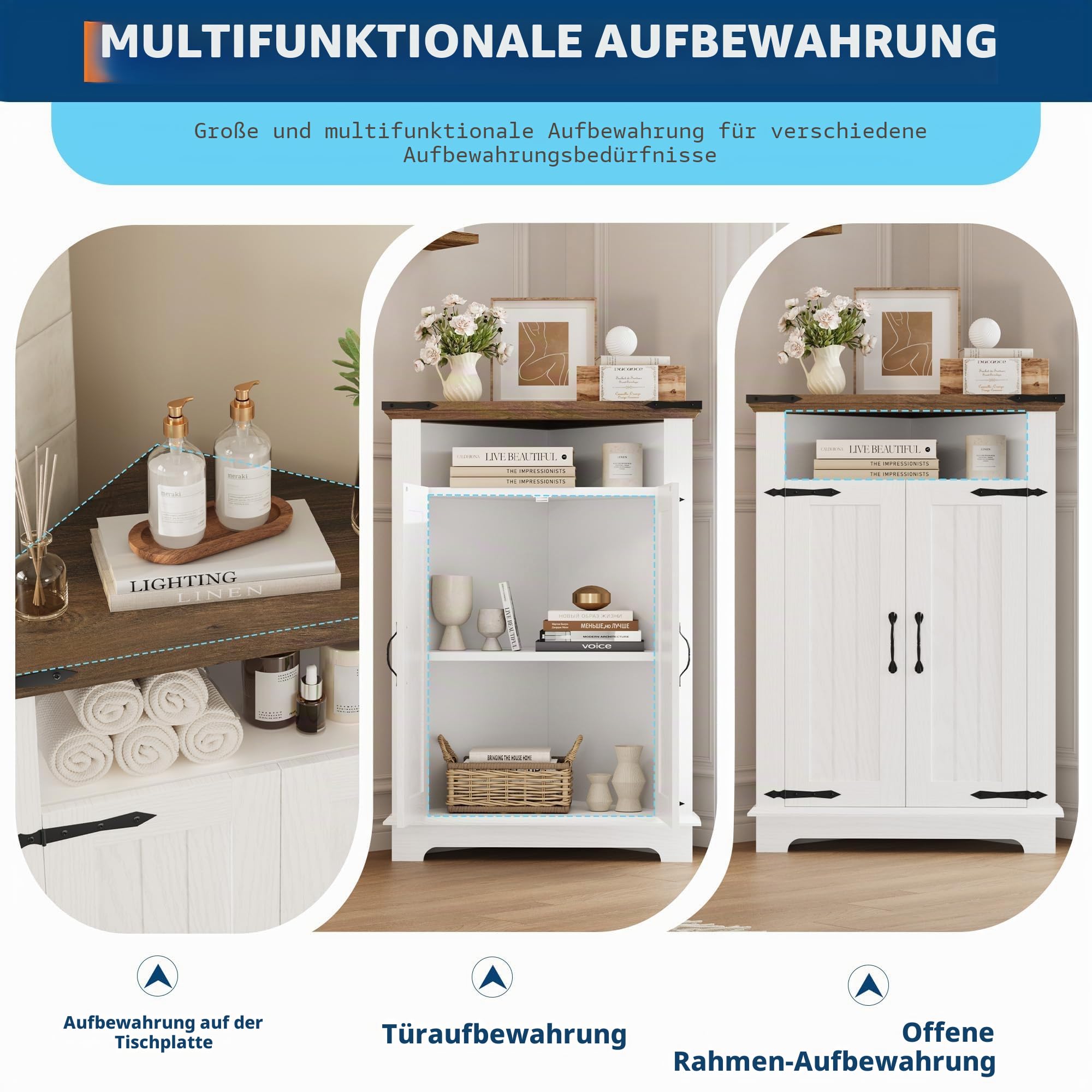 Kompakter Eckschrank Für Badezimmer, Modernes Badmöbel Mit Türen Aus Holz, Vielseitig Einsetzbar Als Badschrank, Küchenschrank Wohnzimmerregal, Möbel 56×38×82 h cm, Weiß