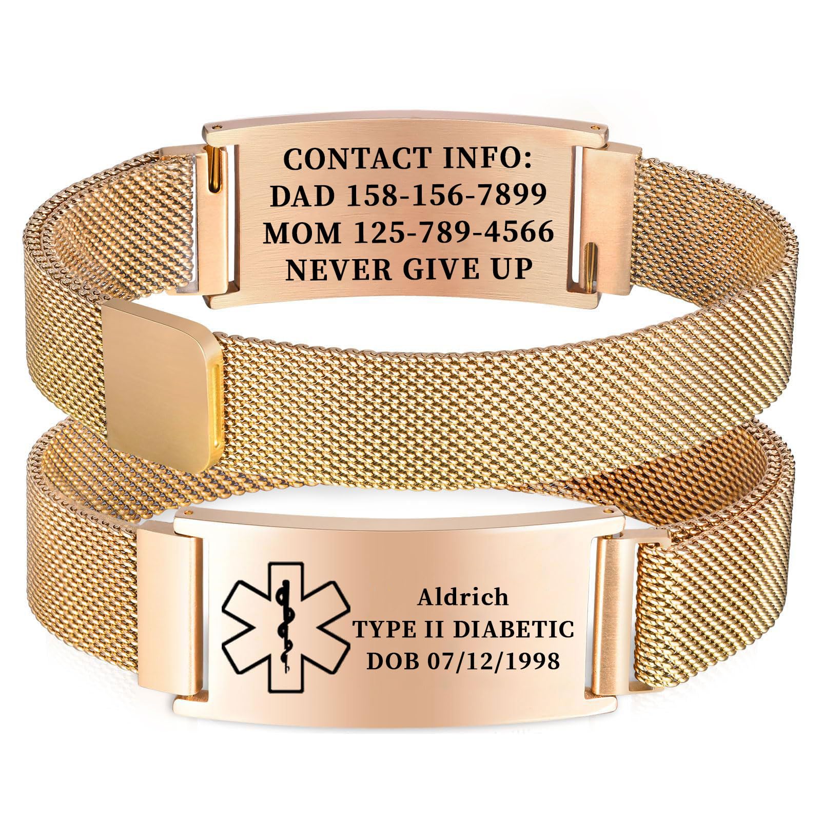 Personalized Medical Alert Bracelets for Women & Men, Engraving Customizable Emergency Medical ID Bracelets, Adjustable Webbing Wristband, for Diabetes/Daily Wear