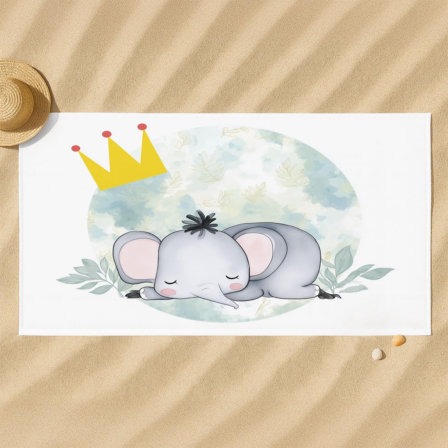 Serviettes de Plage 180 x 100 CM Serviette Bain Microfibre Mer Bébé Éléphant, Couronne, Aquarelle Artistique Drap de Plage Nordique, Onirique, Aquarelle, Doux,pour Bord de mer,Voyages,Sauna,Piscine