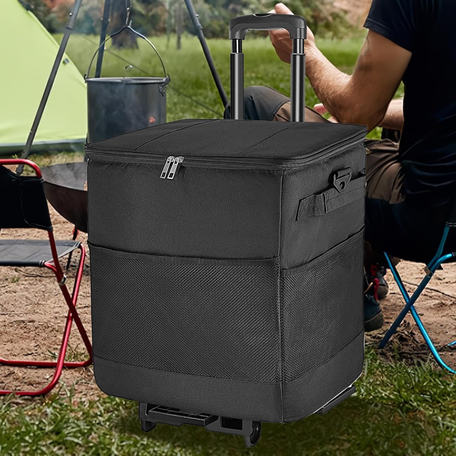 車輪と取っ手付き クーラーボックス | 保冷バッグ ホイール付き,ポータブル 保冷カート 旅行 釣り ランチ ピクニック パーティー