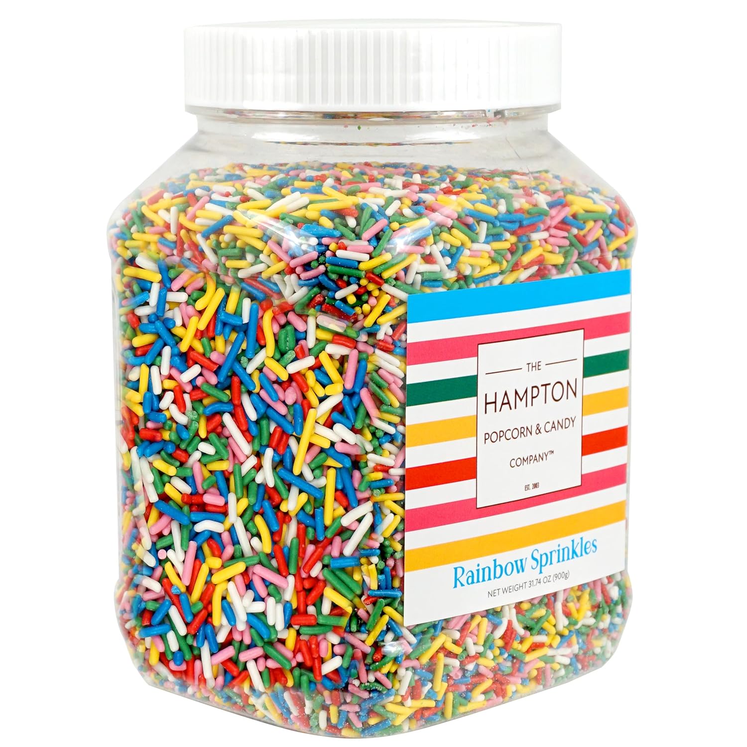 Rainbow Sprinkles Jimmies 1.98 Pounds Container, Sprinkles For Cake Decorating, Cake Sprinkles, Sprinkles For Baking, Ice Cream Toppings & More, The Hampton Candy Company