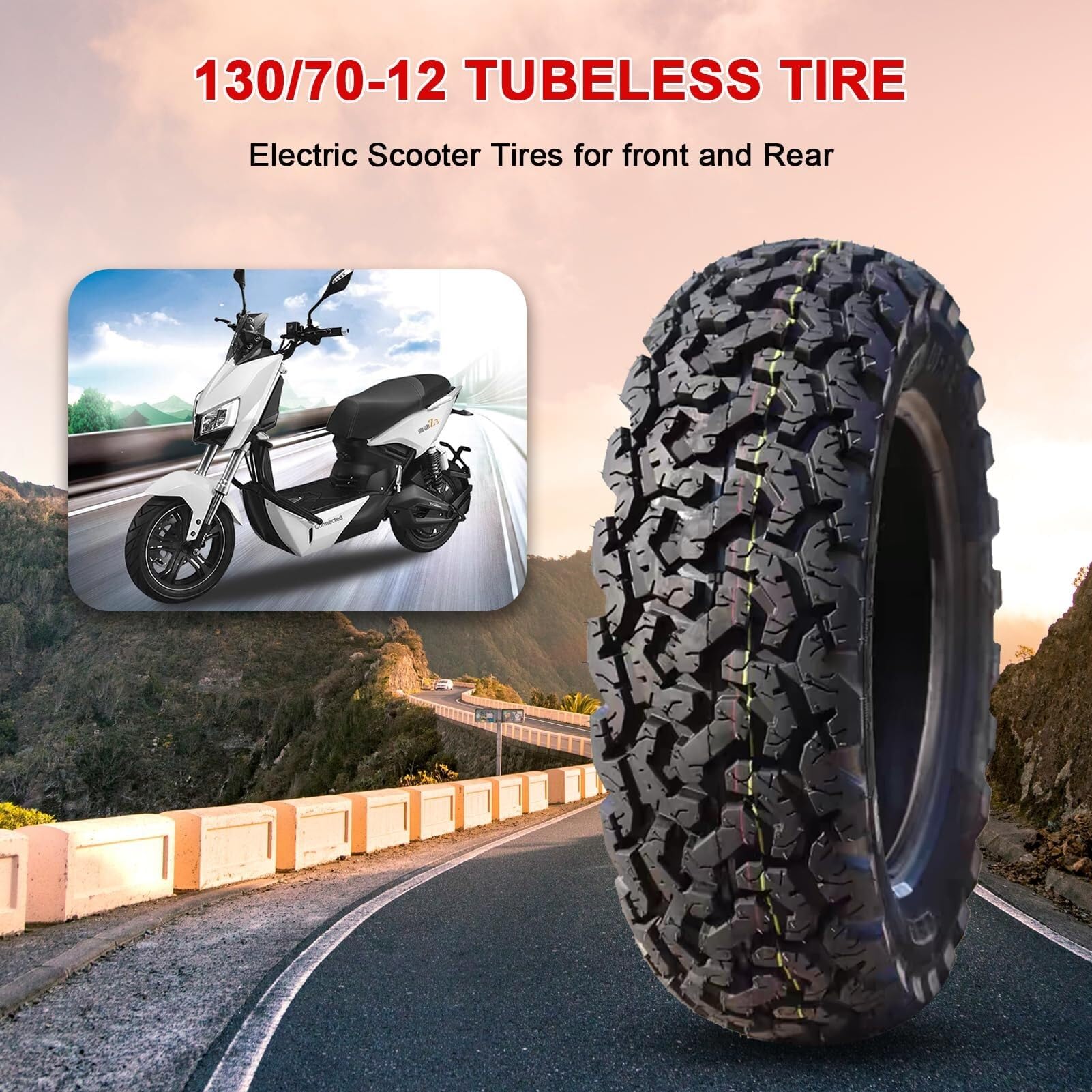 130/70-12 Opona Bezdętkowa do Motocykla, 8 PR Off Road Dirt Snow Opony z Przodu/Tyłu, 130/70/12 Odporna na Zużycie Opona Neumaticos do Skutera/Motoroweru