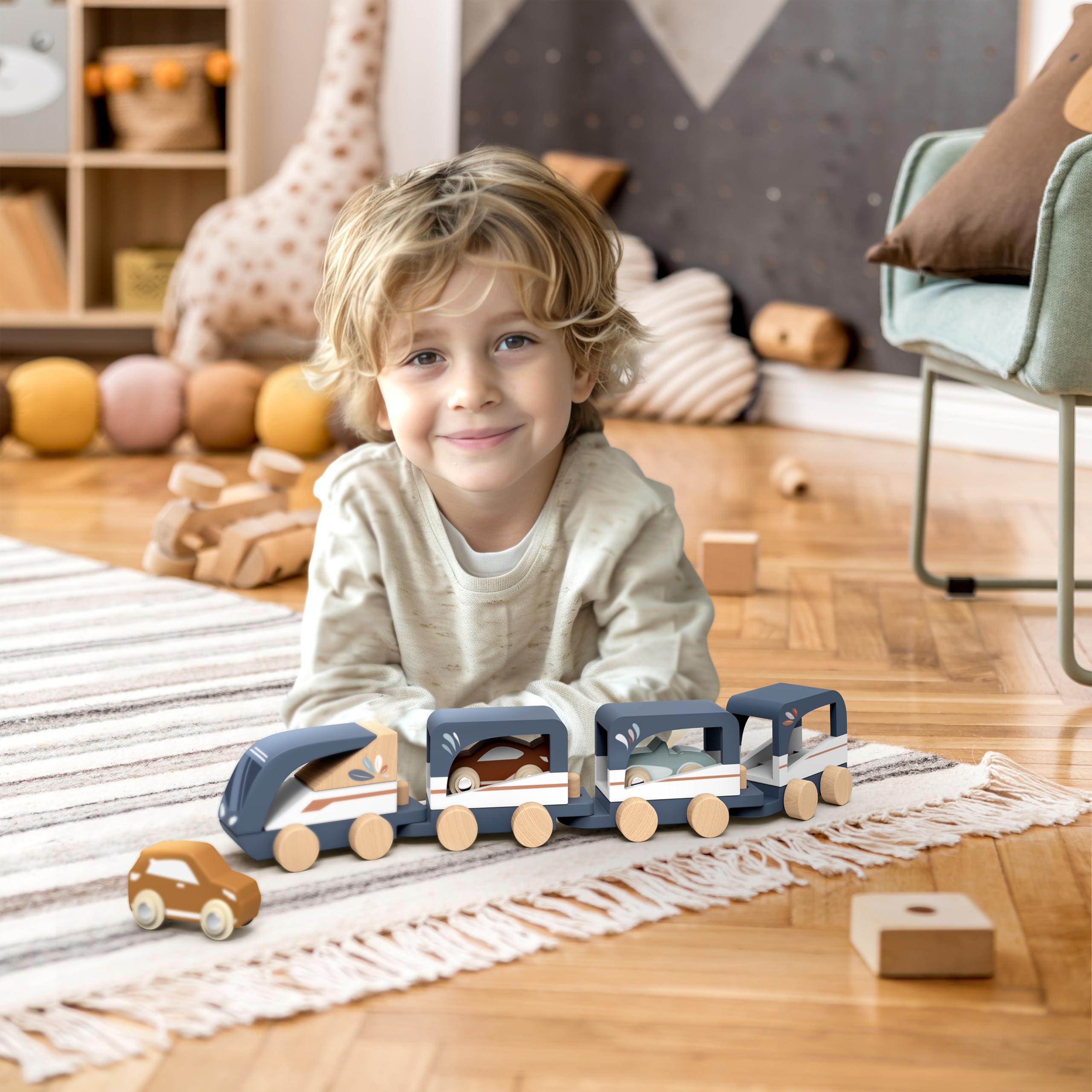 SPEEDY MONKEY Trasportino in legno per veicoli da 1 anno, giocattoli educativi per bambini di 2 anni, sviluppa le capacità motorie, vernice atossica, certificato FSC