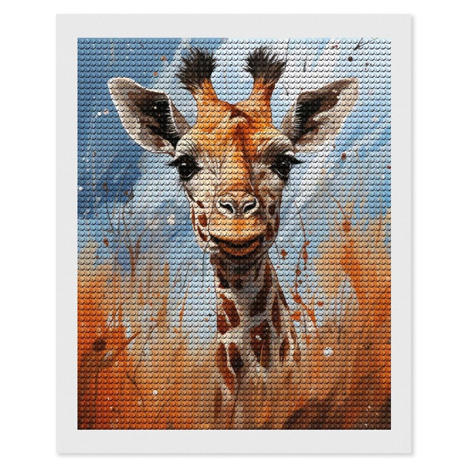 Junmoney Giraffe Portrait Diamond Painting Canvas Kit 16"x20", Adhesive Canvas, Christmas Gift, Full Kit Included, Thoughtful Present