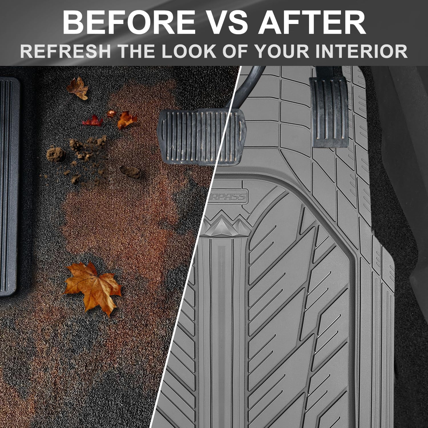 CAR PASS Heavy Rubber Car Floor Mats, Deep Waterproof Car Mats All Weather, Universal Trim-to Fit Automotive Floor Mats for Car SUV Truck Van, Durable Floor Liners (All Gray) - Image 6