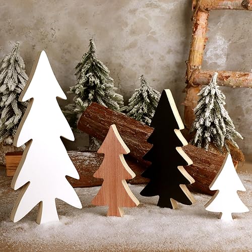 Miniatura 5 de Decoraciones de Navidad para interiores, 4 adornos de madera para árbol de Navidad para decoración de Navidad, decoración de mesa, lijado de árbol