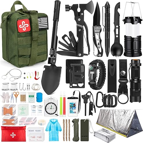 Vista 10 de Kit de supervivencia, 250 piezas de equipo de supervivencia con bolsa compatible con sistema Molle y tienda de emergencia, kit de emergencia