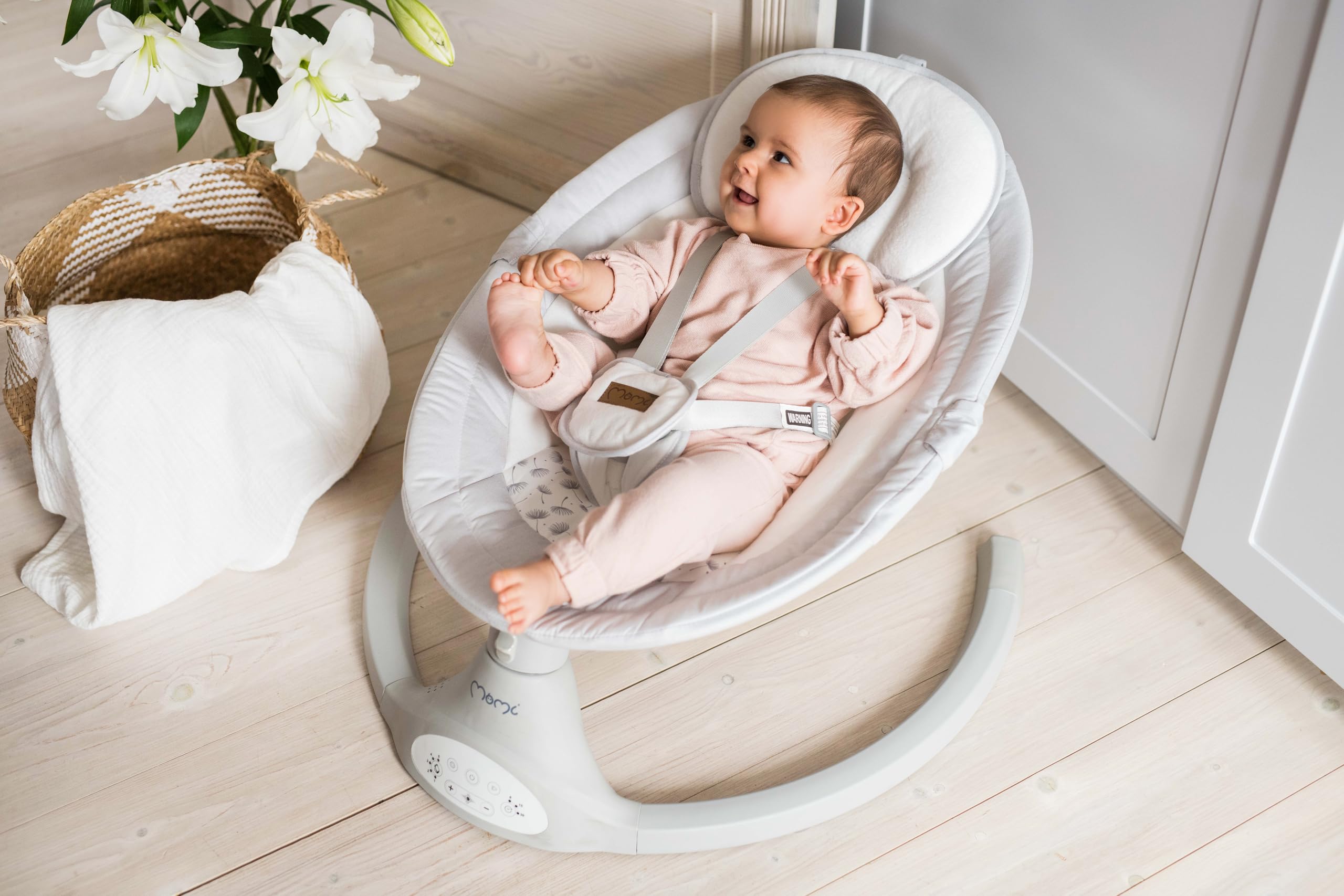 MoMi KENANI Babywippe klappbar mit Fernbedienung Bluetooth 5-Punkt-Sicherheitsgurt bis 9 kg