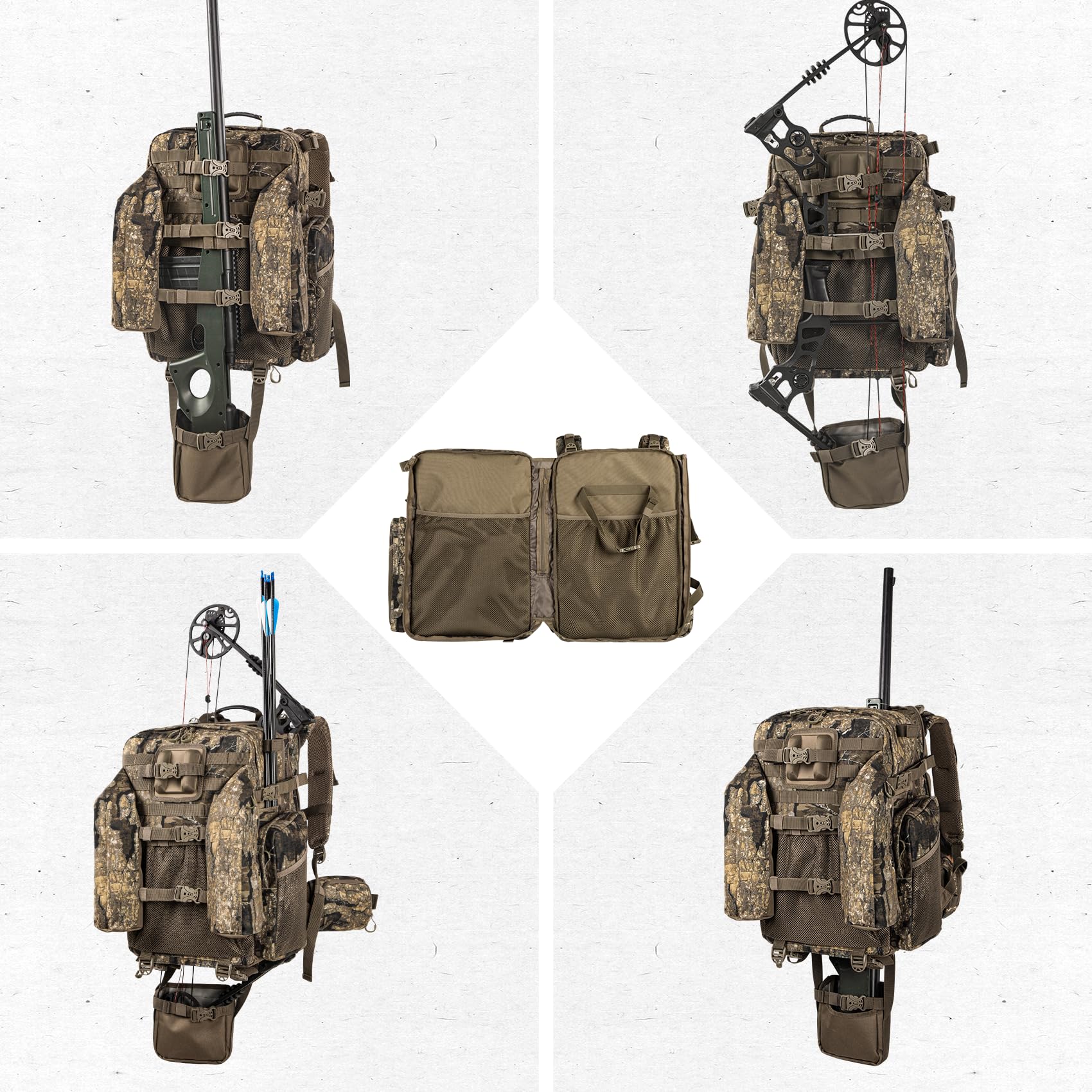 BLISSWILL Verbesserter Jagdrucksack, mit gepolstertem Waffenfach für Bogengewehr, Jagdtasche mit Regenschutz