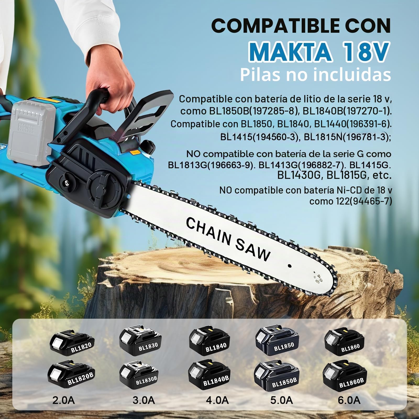 Motosierra eléctrica con batería compatible con Makita 18 V | Motosierra Bateria, 16 Pulgadas Motosierra Eléctrica Bateria, Motosierra Inalámbrica Portátil