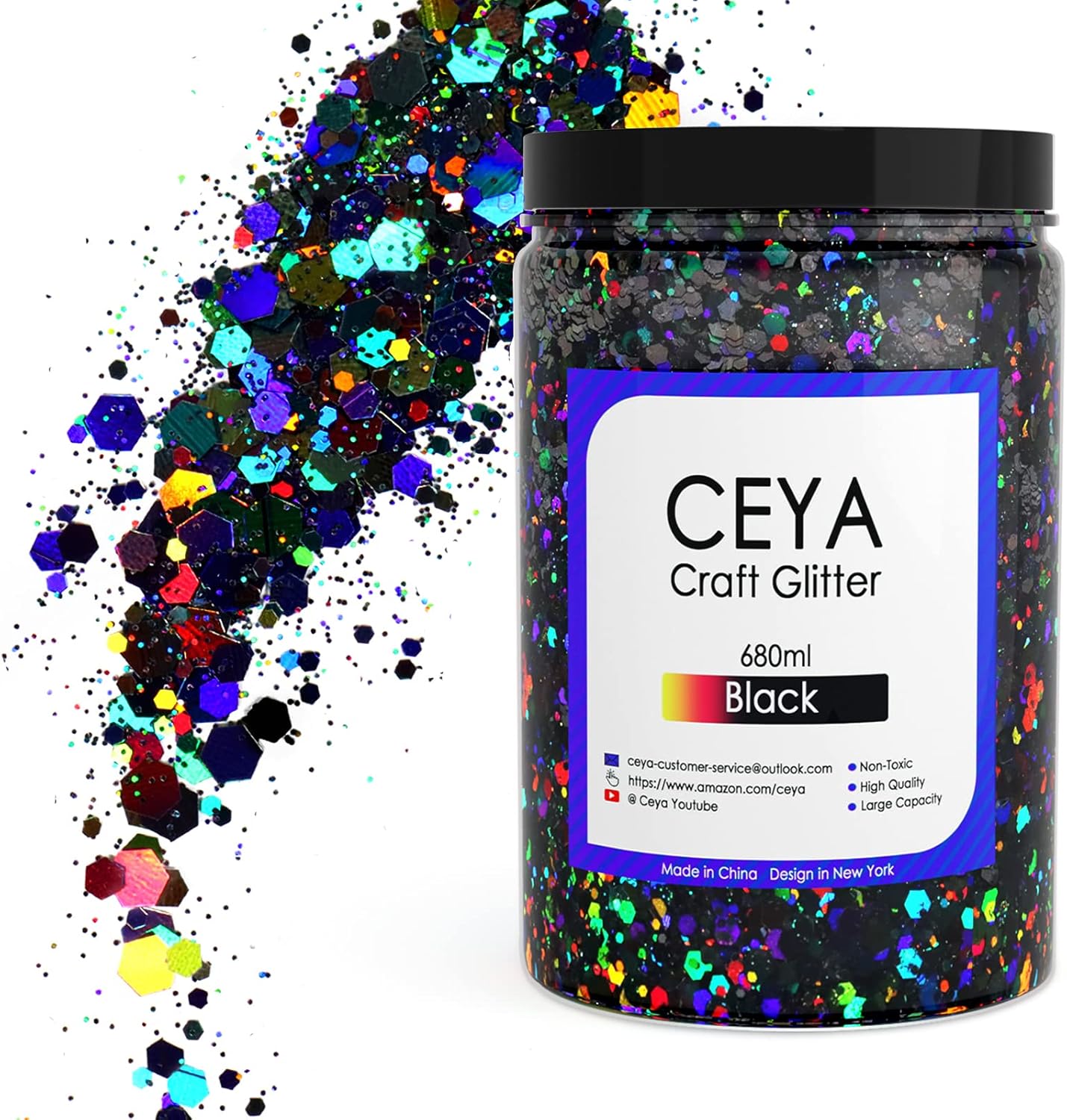 Ceya Holographic Chunky Glitter, 16.22oz/460g Laser Black
