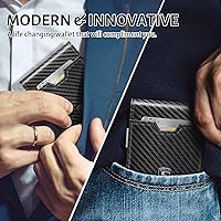 Vista 6 de GSOIAX Cartera delgada de piel con bloqueo RFID para hombre con clip para dinero, minimalista de fibra de carbono, soporte para tarjetas de crédito