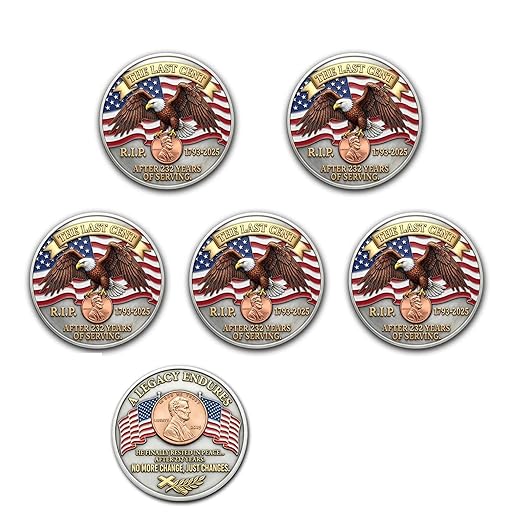 5Pcs The Last Cent Legacy Collection Commemorative Coin, American History Theme, Abraham Lincoln Tribute, Metal with Antique Bronze Finish, 2.0 Inches, Silver Gold Copper
