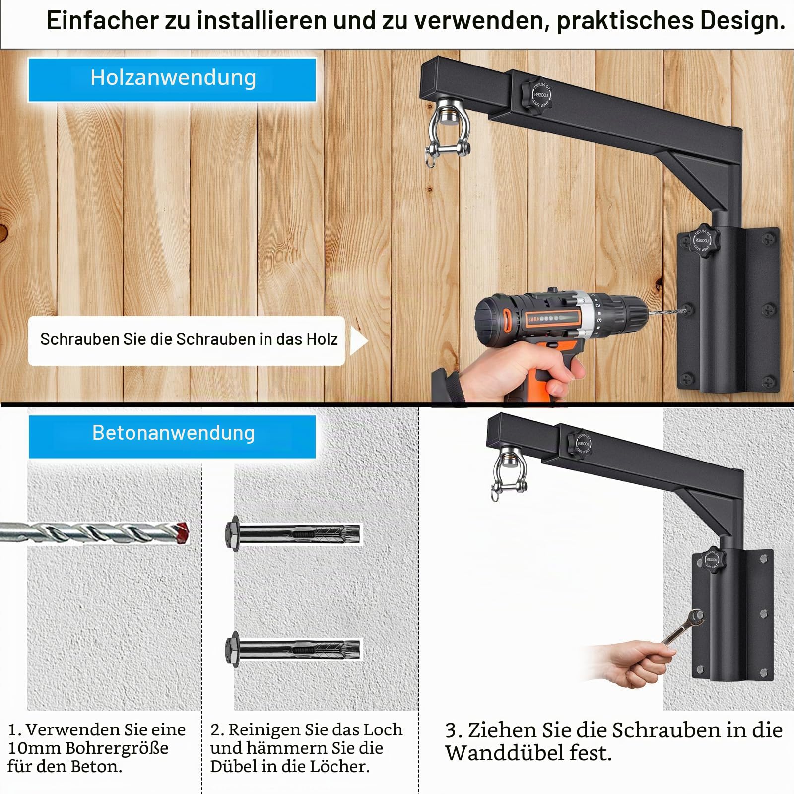 Dolibest Boxsack Wandhalterung, 360 Schwenkbar Boxsack Halterung Klappbar Boxsackhalter Stehend Verstellbar Schwere Aufhängung von 44-64cm Länge & 33-45cm Höhe, Bis 113-227kg