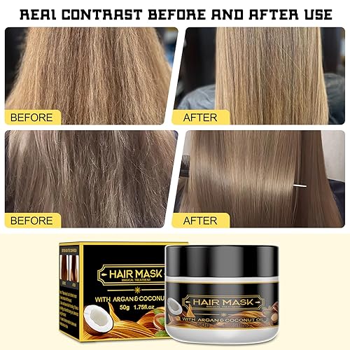 Miniatura 5 de Máscara de reparación de queratina pura, 1.76 oz (50 g), máscara de queratina instantánea con aceite de argán y coco, máscara de tratamiento mágico