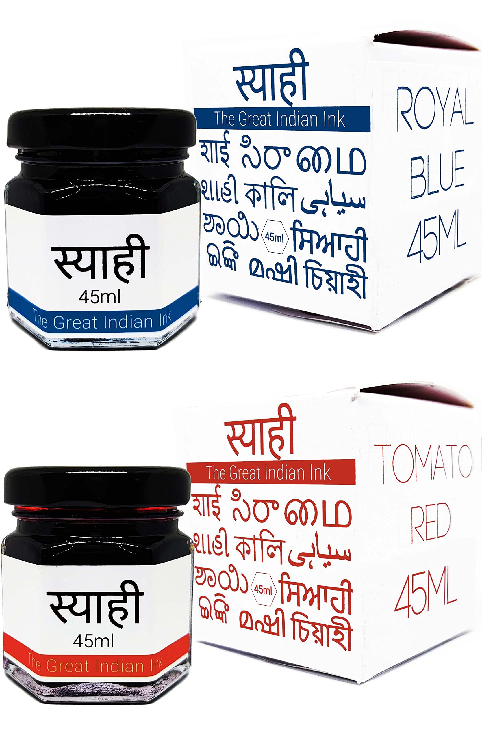 Syahi - The Great Indian Ink - Fountain Pen, Calligraphy, Drawing, Doodle, V5, V7, Trimax (Royal-Blue-Tomato-Red)