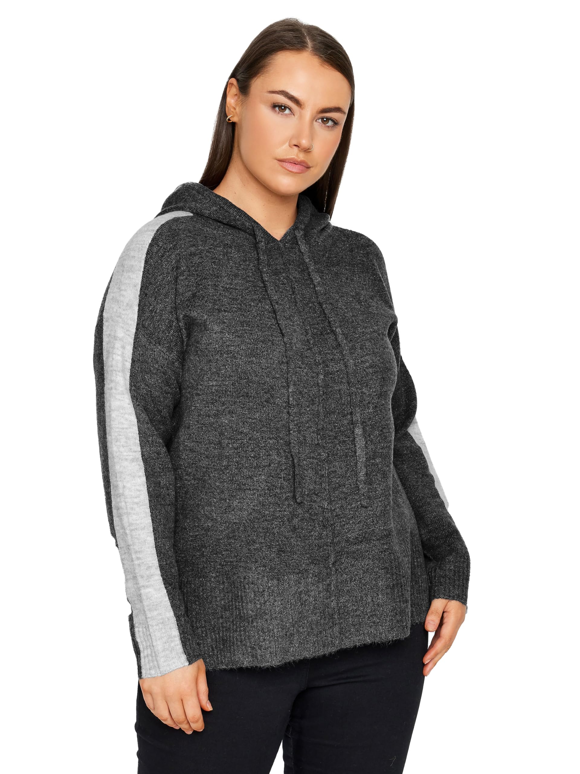Evans Women's Grey Stripe Detail Hoodie - Plus Curve 26-28 Plus