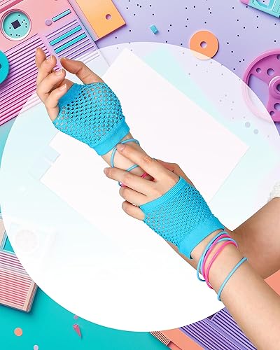 Miniatura 5 de Blulu 80s Costume Accessories for Women Lace Headband Earrings Fishnet Gloves Necklace Bracelet for 80s Retro Party