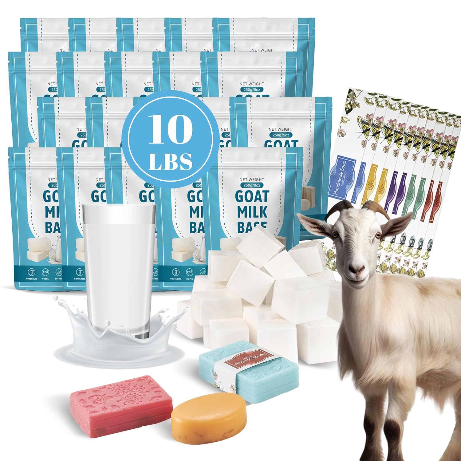 PIUH Pre-Cutting 10lb Goat Milk Soap Bases for DIY Making Soaps, Pre-Cut Cubes Moisturizing Melt and Pour Natural Soap Base for DIY Handmade Soap Making Supplie - 10 Pound
