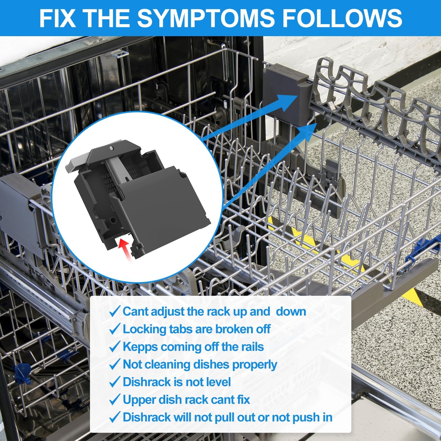 Upgraded W10350376 W10350374 Dishwasher Upper Rack Parts &Upgraded W10320665 Dishwasher Adjuster Housing(Only Right Hand) for Whirlpool Kenmore Elite Dishwasher Replacement Parts