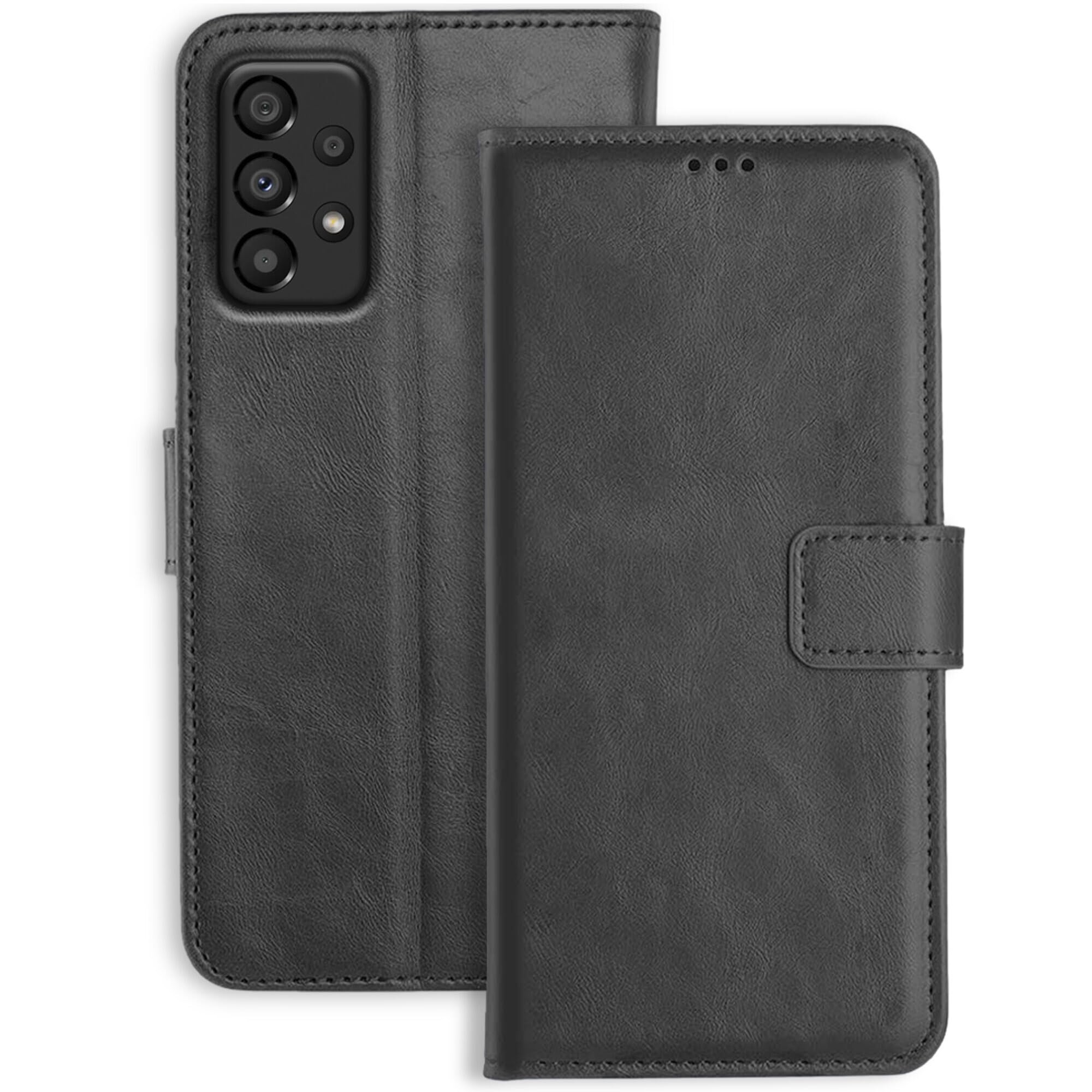 Genron Samsung A33 5G Flip Cover | Leather Finish | Inside Pockets & Stand | Shockproof Wallet Style Magnetic Closure Back Cover Case for Samsung A33 5G (Black) (B0B2WS1YSQ) Amazon Price History, Amazon Price Tracker
