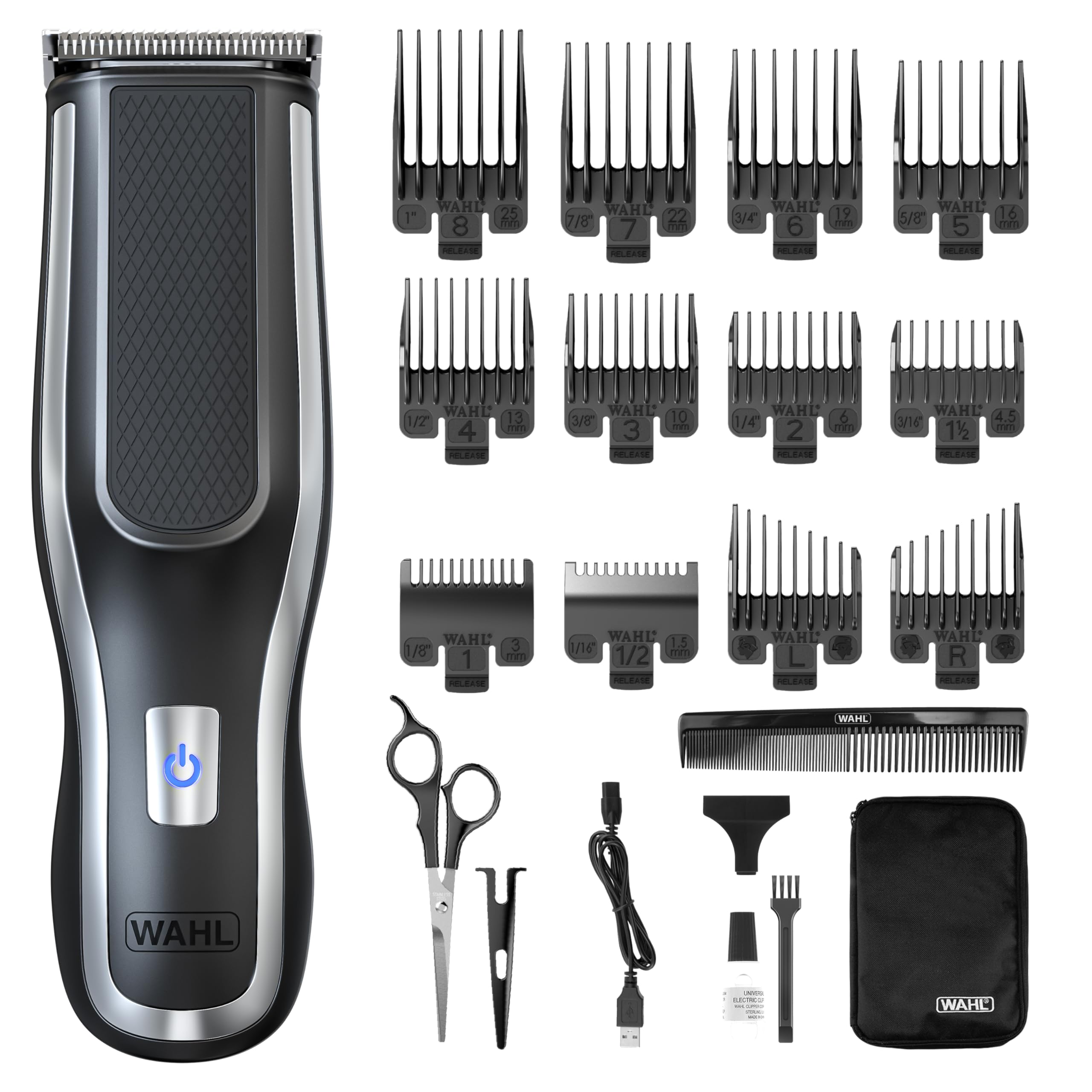 WAHL Self Clip 360 - Kit tagliacapelli senza fili, 10 pettini, ricarica USB, batteria a lunga durata, per uso domestico, set di taglio lavabile, buona presa, molto leggero