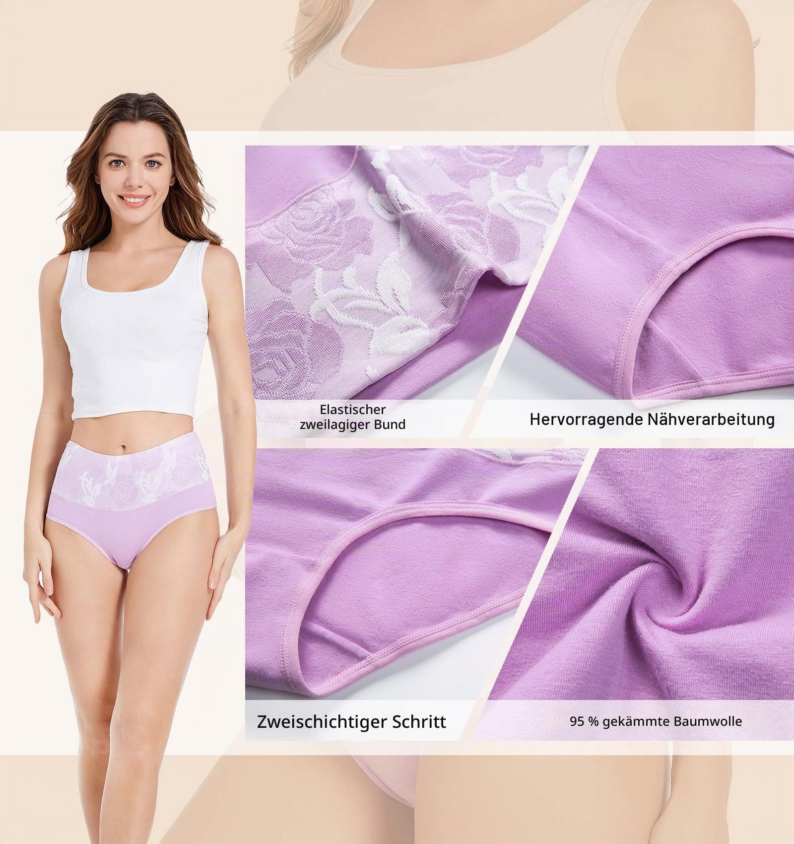 YOULEHE Unterhosen Damen Baumwolle Hohe Taille Weich Atmungsaktiv Unterwäsche