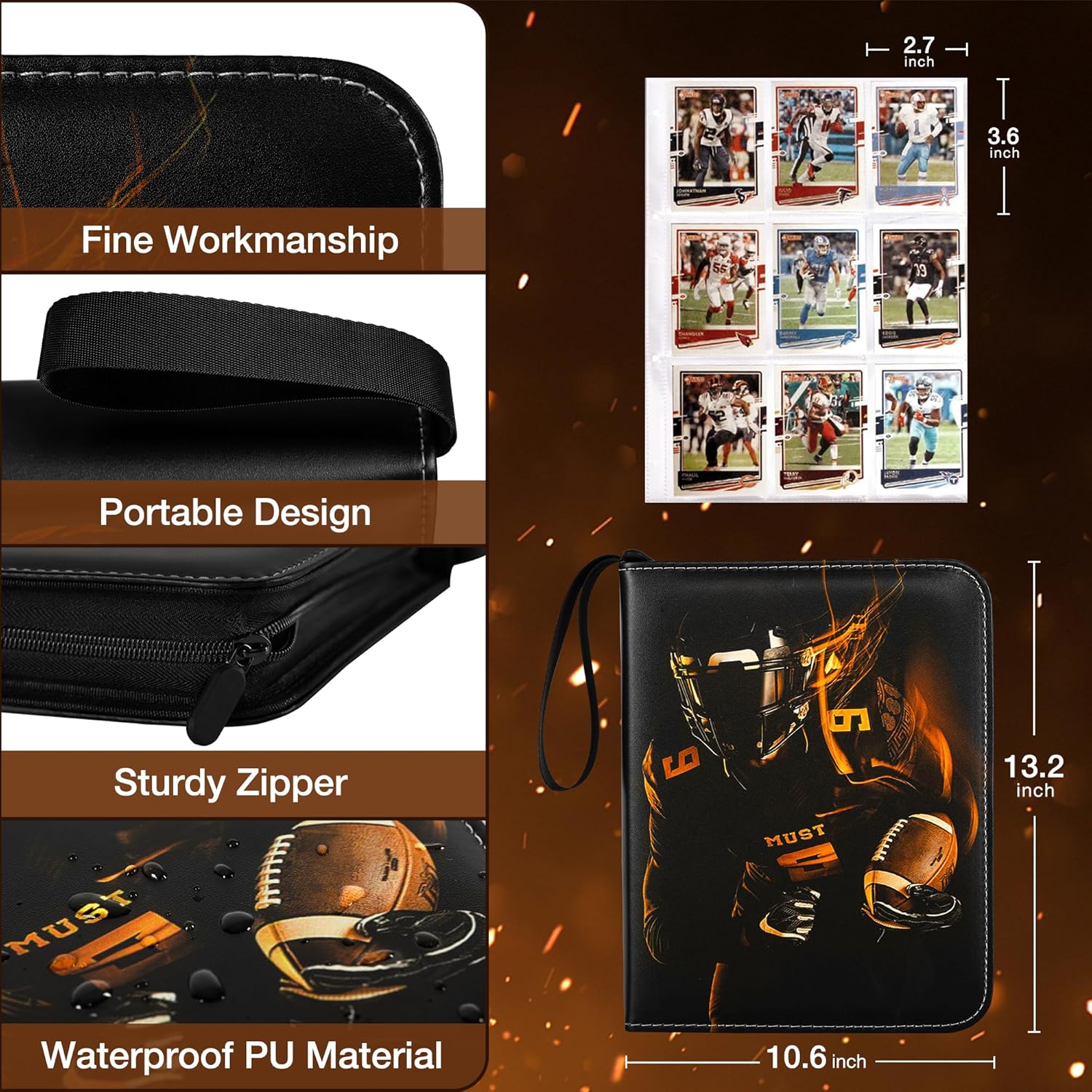 RONMONG Football Card Binder,2025-2026 Sports Trading Card with Sleeves Holder Album,990 Pockets Rugby Card Holder Sheets Display Storage Protectors for Collectors Boys and Girls Gift
